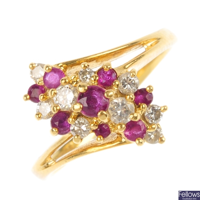 An 18ct gold ruby and diamond dress ring.
