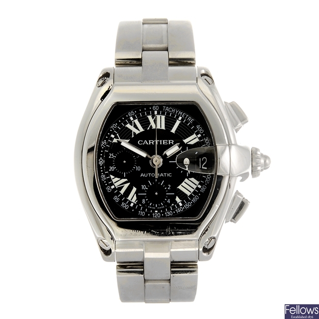 LOT:47 | A stainless steel automatic chronograph Cartier Roadster wrist ...