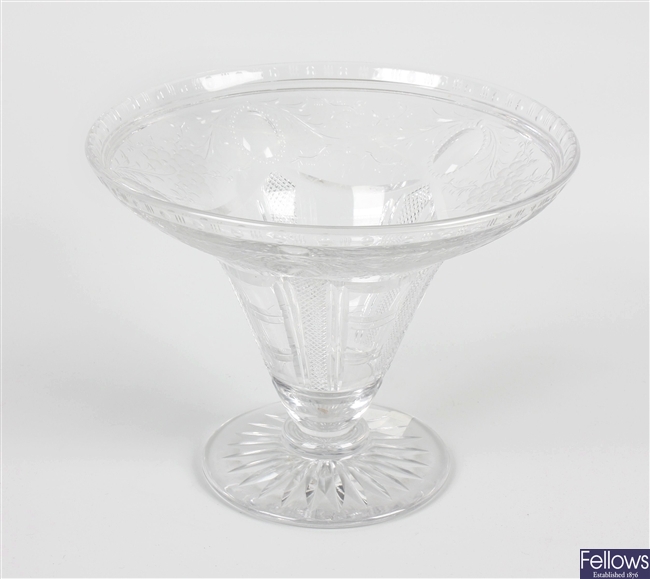 An early 20th century rock crystal cut glass vase