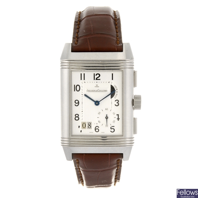 A stainless steel manual wind gentleman's Jaeger-LeCoultre Reverso Duo Night and Day wrist watch.