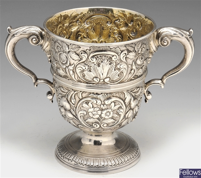 A Georgian Irish silver small twin handled cup.