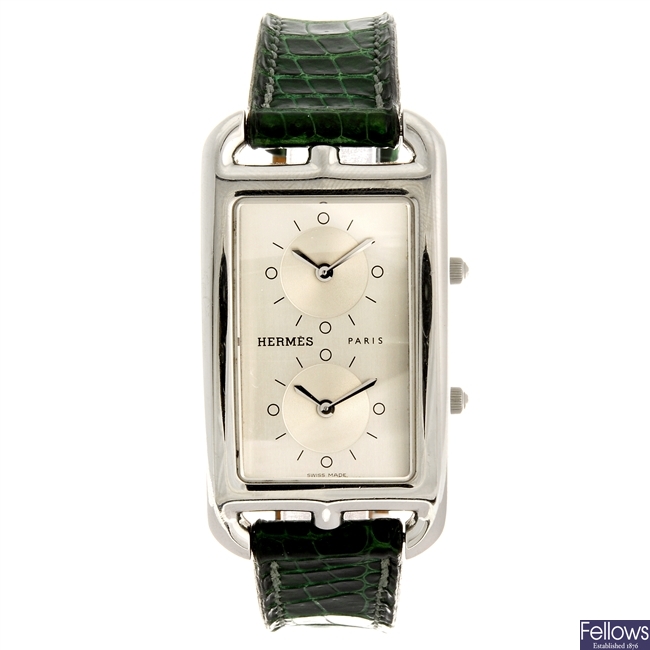 A stainless steel quartz gentleman's Hermes Cape Cod Dual Time Zone wrist watch.