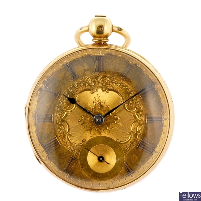 An 18ct gold key wind open face pocket watch by Andrew Millar.