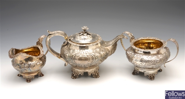 An early Victorian matched silver tea service.
