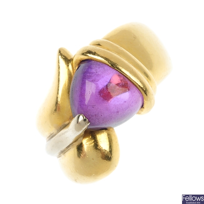 An amethyst cocktail ring.