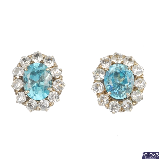 A pair of mid 20th century silver and gold zircon and colourless gem ear studs.