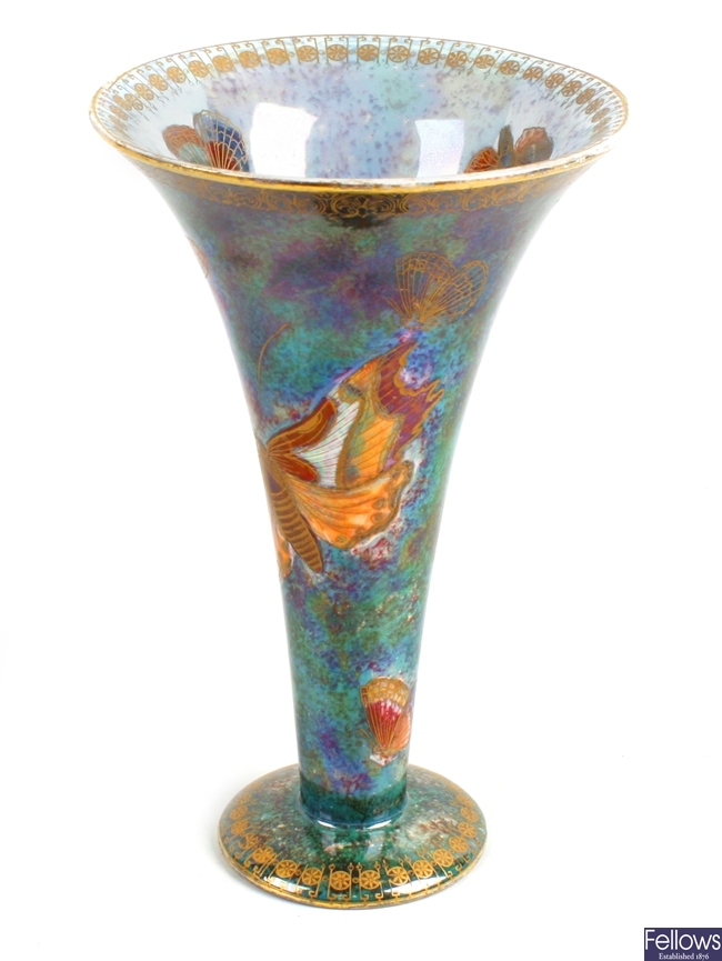 A good Carlton Armand Lustre Ware flower vase of tapered flared design with circular base