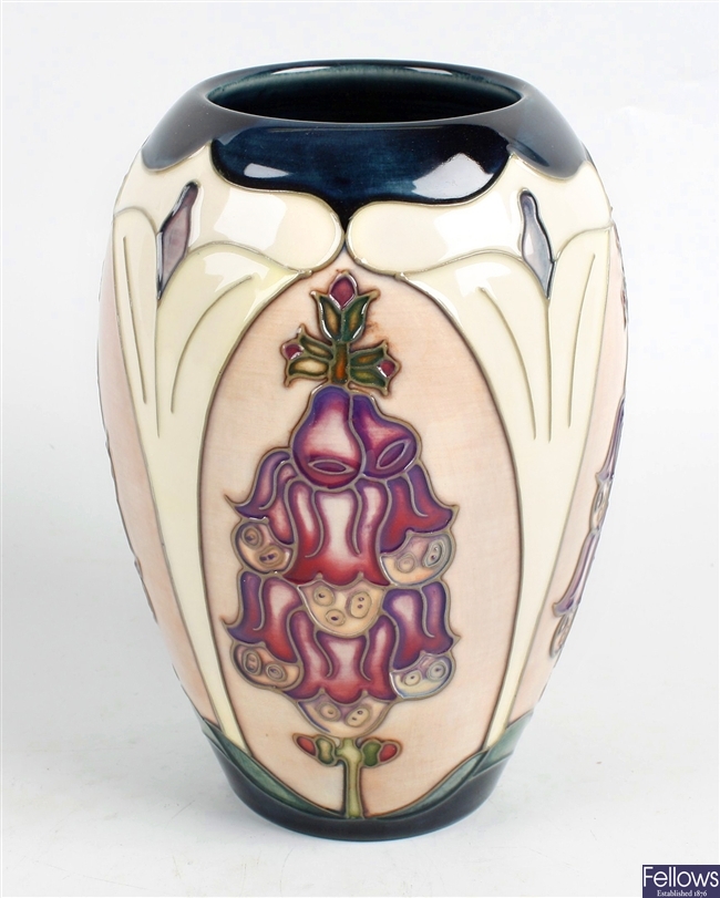 A Moorcroft pottery 'Foxgloves' pattern vase