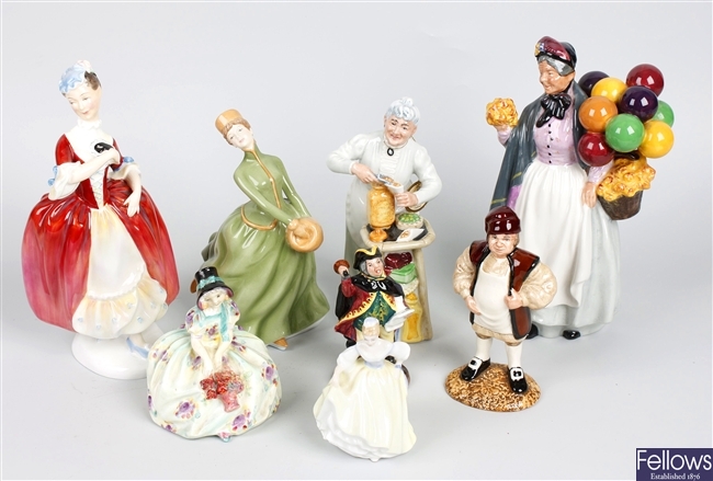 A collection of eight Royal Doulton figures to include 'Monica'