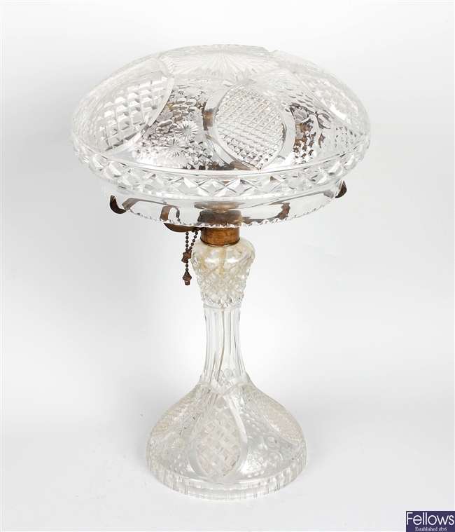 A cut glass 'mushroom' table lamp