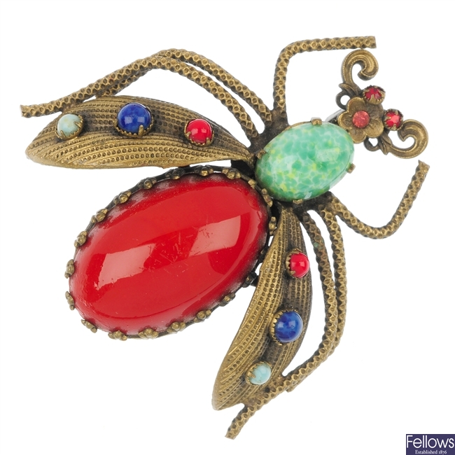 A selection of Czechoslovakian and other filigree jewellery, to include a paste-set fly.