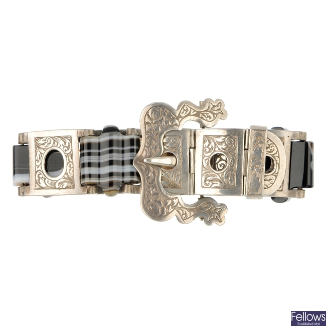 A late 19th century Scottish agate buckle bracelet.