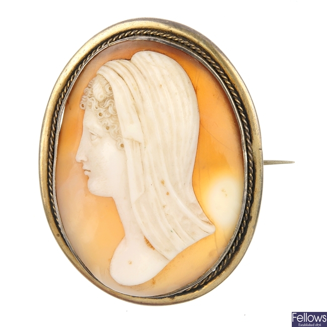 A late 19th century shell cameo brooch.