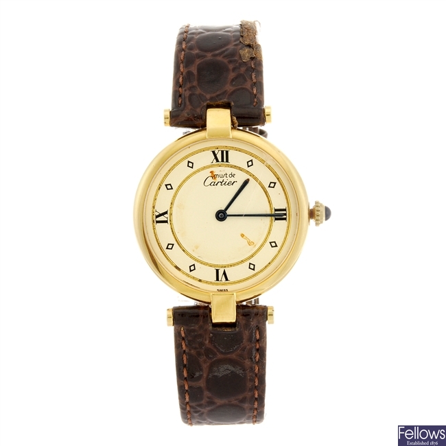 (935001200) A gold plated silver quartz Cartier Must de Cartier wrist watch.