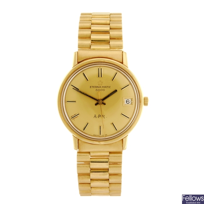 (935001584) An 18k gold automatic gentleman's Eterna 3000 bracelet watch.
