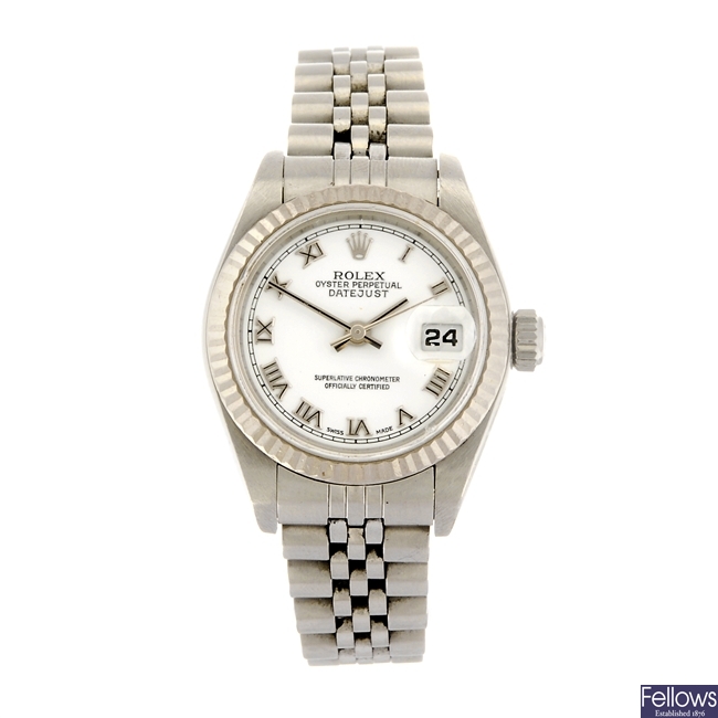 (712014325) A stainless steel automatic lady's Rolex Datejust bracelet watch.