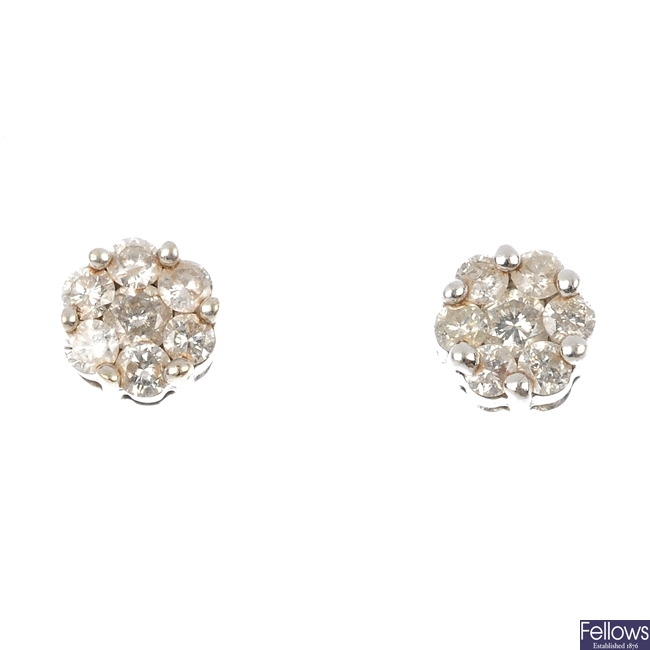 A pair of 9ct gold diamond cluster ear studs. 