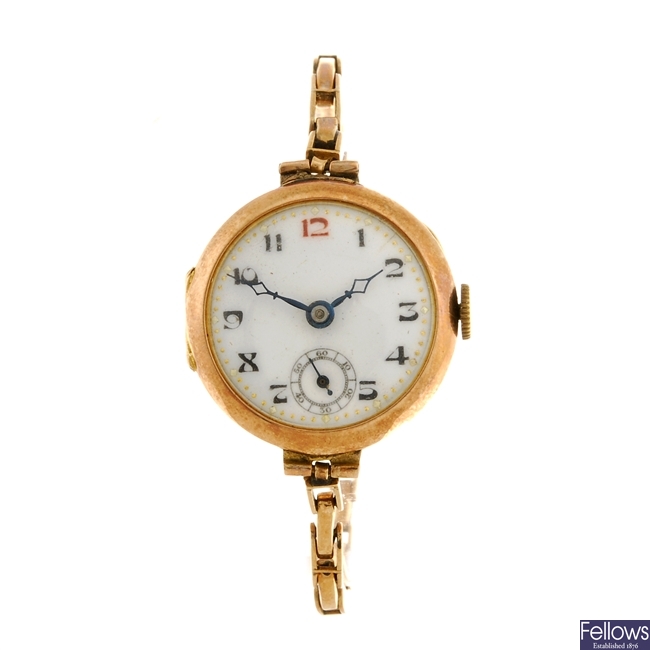 (411028167) A 9ct gold manual wind lady's bracelet watch.