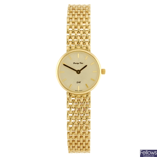 (706008281) A 9k gold qaurtz lady's Prestige Time bracelet watch.