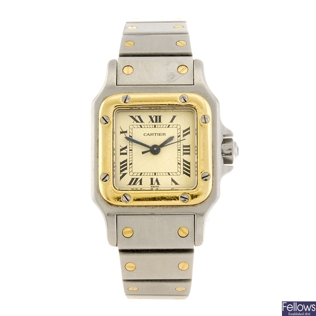 (307093581) A bi-metal automatic Cartier Santos bracelet watch.