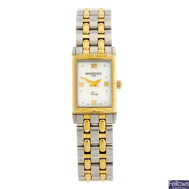 (952002263) A bi-colour quartz lady's Raymond Weil Tango bracelet watch.