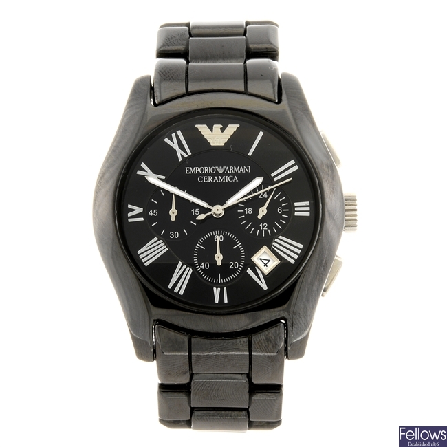 (928000228) A black ceramic quartz gentleman's Emporio Armani Ceramica bracelet watch.