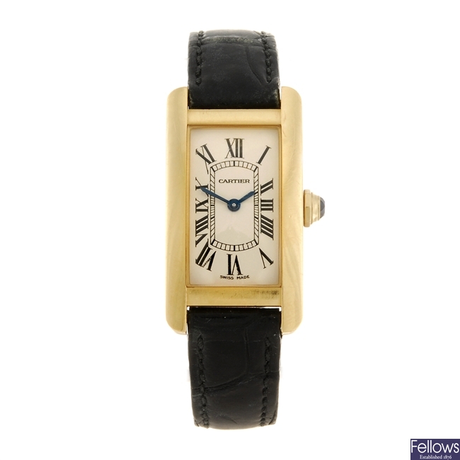 (901011582) An 18k gold quartz Cartier Tank Americaine wrist watch.