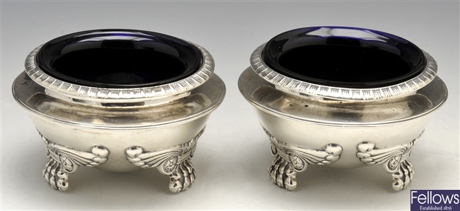 A George III pair of silver open salts by Matthew Boulton.