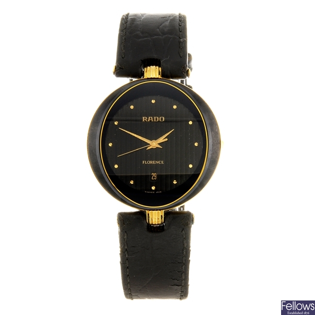 (992032196) A gold plated quartz gentleman's Rado Florence wrist watch with a Gucci 8600J watch.