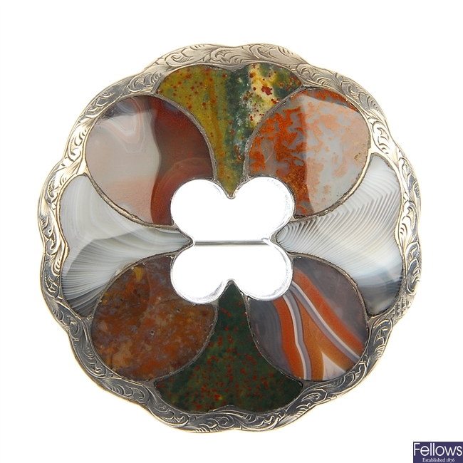 A late 19th century Scottish silver agate brooch.