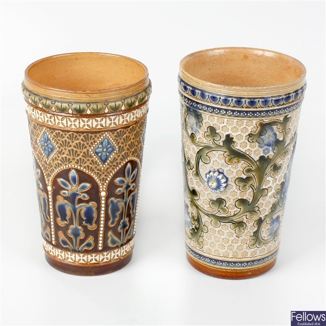 Two Victorian Doulton Lambeth stoneware beakers
