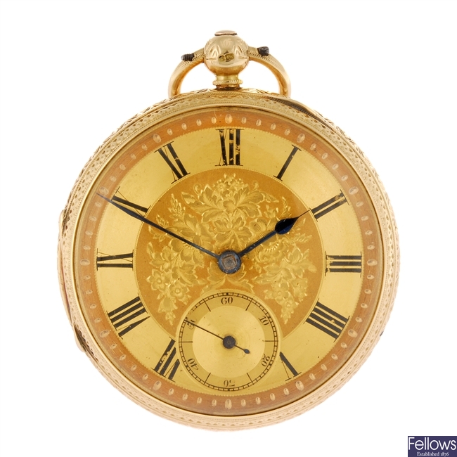 An 18ct gold key wind open face pocket watch by H.L. Norris.