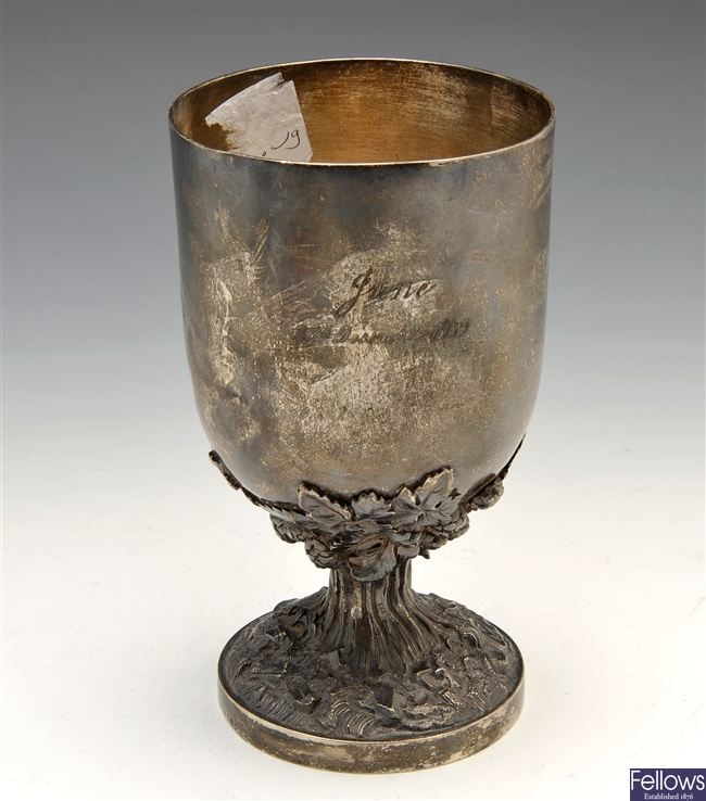 A Victorian silver goblet by John Samuel Hunt