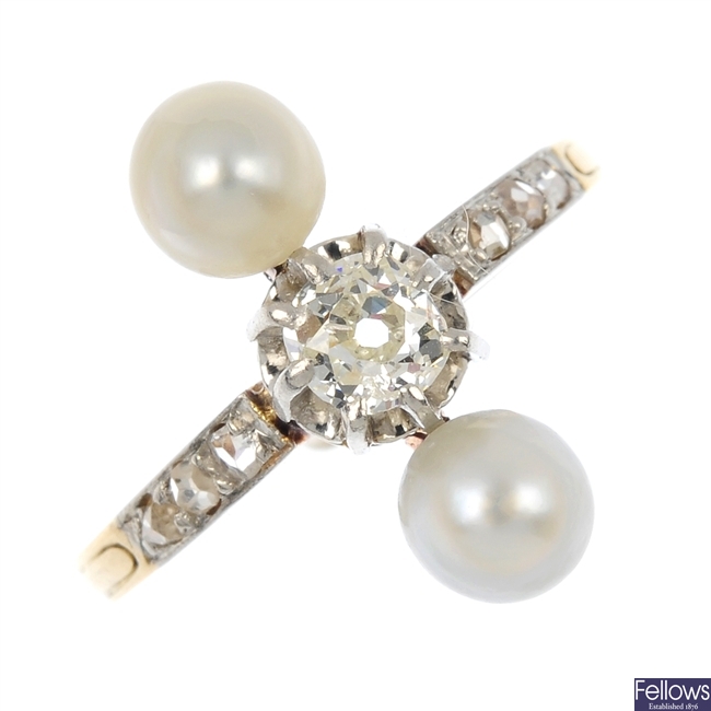 A diamond and pearl ring dress ring.