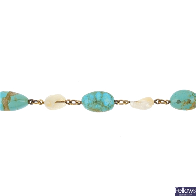 A turquoise and cultured pearl bracelet.