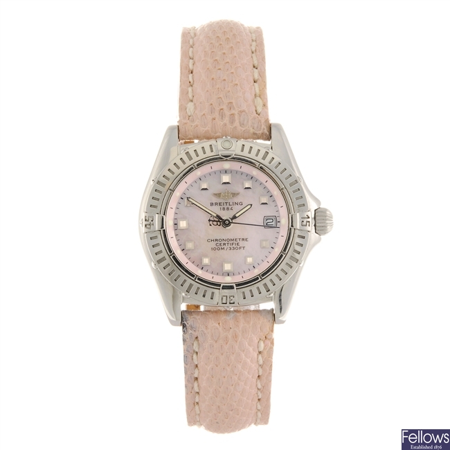 A stainless steel quartz lady's Breitling Callistino wrist watch.