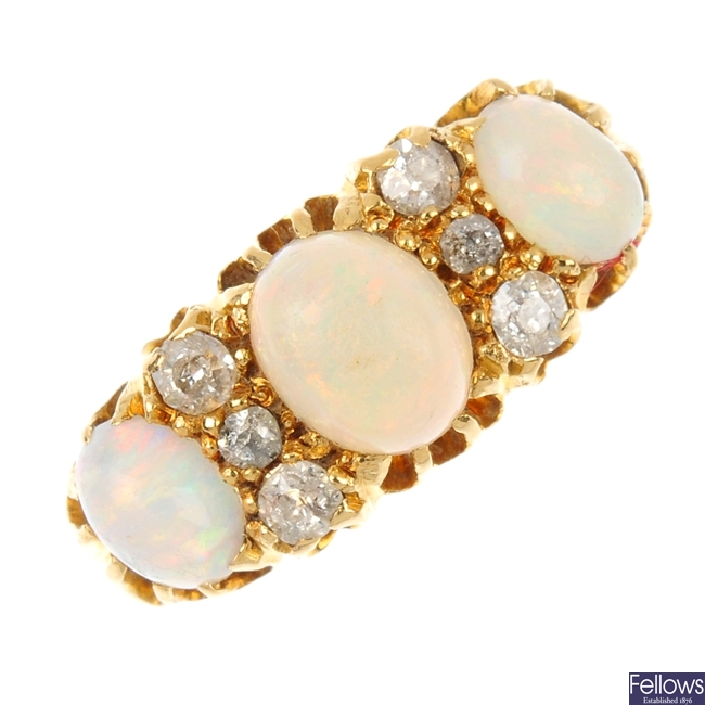 An Edwardian 18ct gold opal and diamond dress ring.