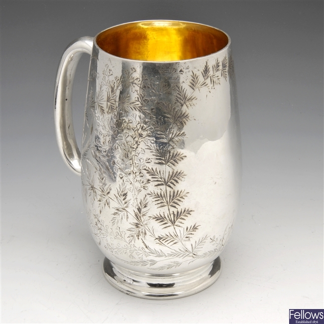 A Victorian large silver three pint mug.