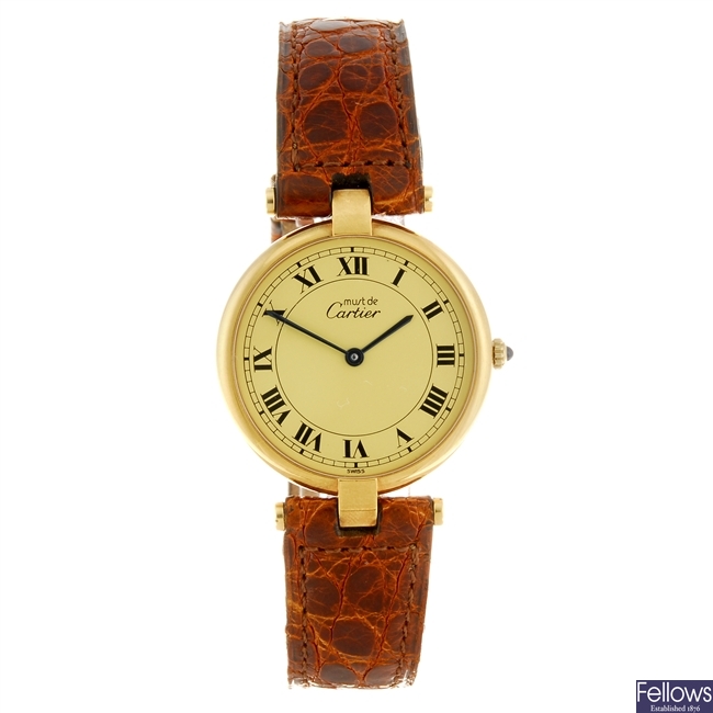 An gold plated quartz Cartier Vendome wrist watch.