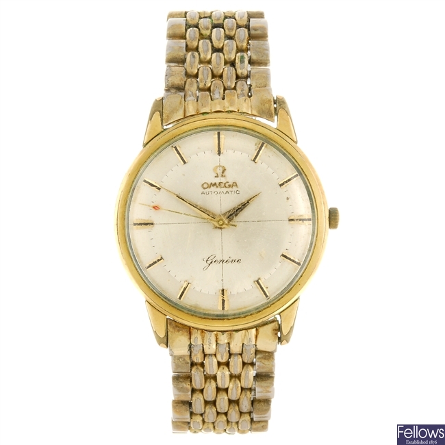 A gold plated automatic gentleman's Omega Geneve bracelet watch.