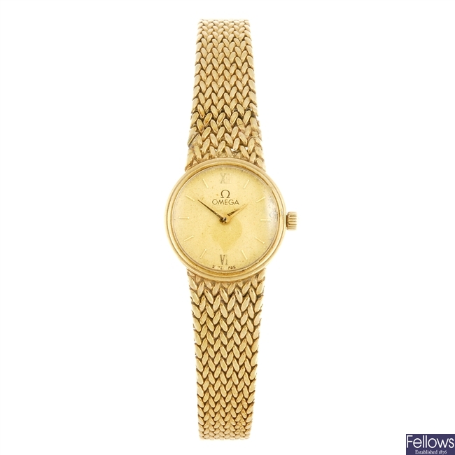 (102145) A 9ct gold quartz lady's Omega bracelet watch.