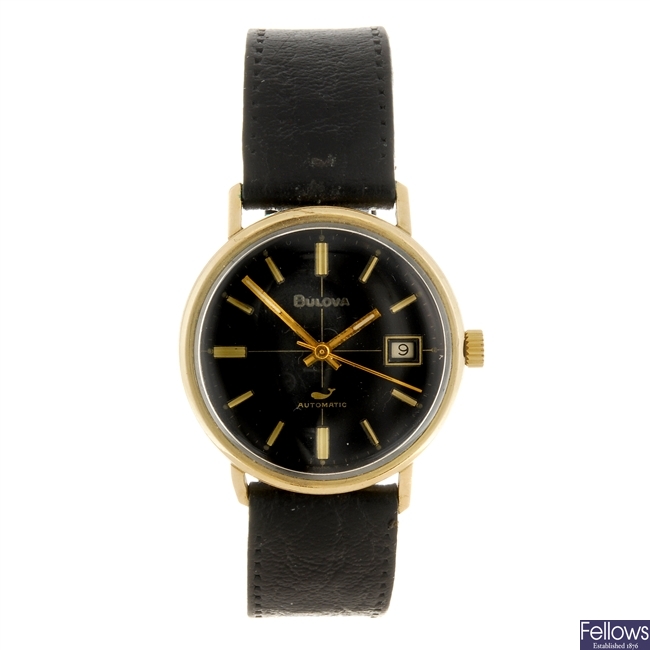 A rolled gold Bulova wrist watch with an Omega wrist watch.
