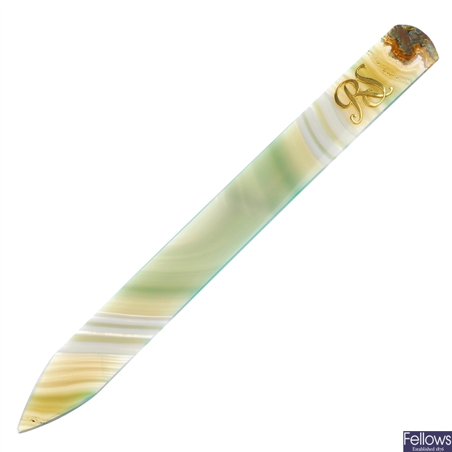 A dyed agate paper knife.
