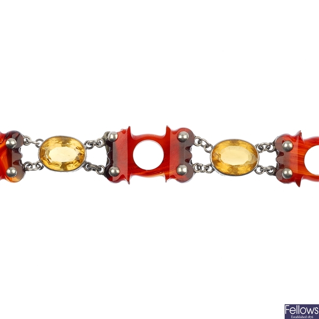 A late 19th century Scottish agate and citrine bracelet.