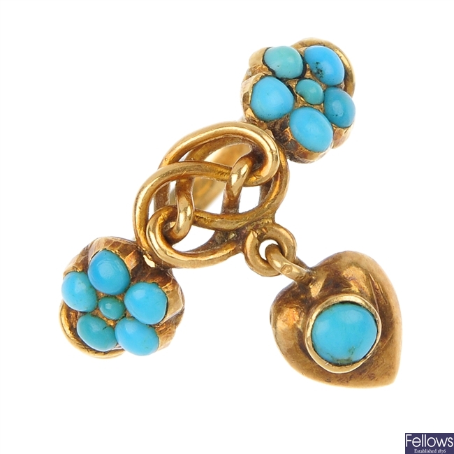 A late 19th century gold turquoise sentimental ring. 