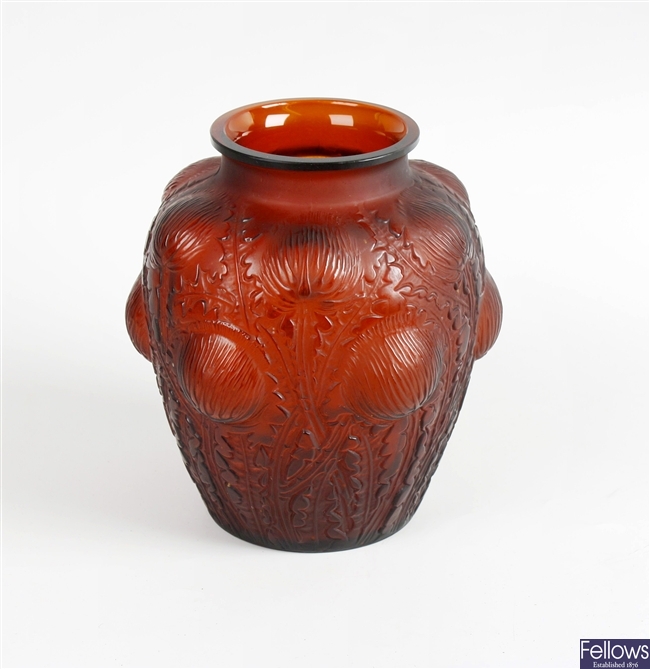 A fine and rare Rene Lalique 'Domremy' pattern red glass vase