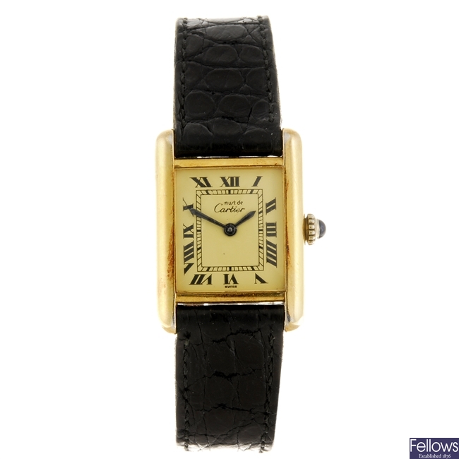 A gold plated silver manual wind Cartier Must de Cartier wrist watch.