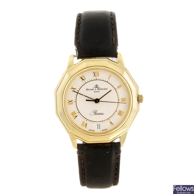 An 18k gold quartz gentleman's Baume & Mercier Riviera wrist watch.