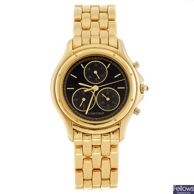 (133102773) A 18k gold quartz chronograph Cartier Cougar Chronoflex bracelet watch.