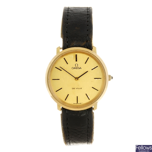 A gold plated manual wind gentleman's Omega De Ville wrist watch.